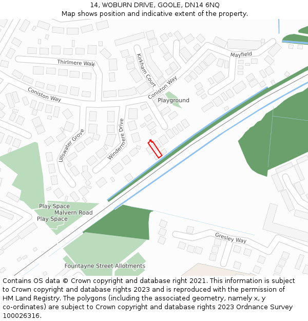 14, WOBURN DRIVE, GOOLE, DN14 6NQ: Location map and indicative extent of plot