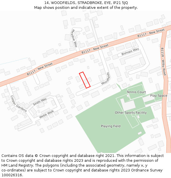 14, WOODFIELDS, STRADBROKE, EYE, IP21 5JQ: Location map and indicative extent of plot