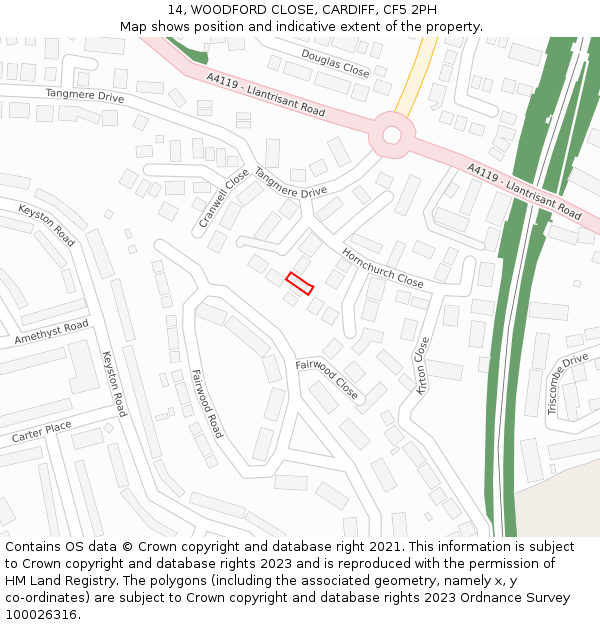 14, WOODFORD CLOSE, CARDIFF, CF5 2PH: Location map and indicative extent of plot