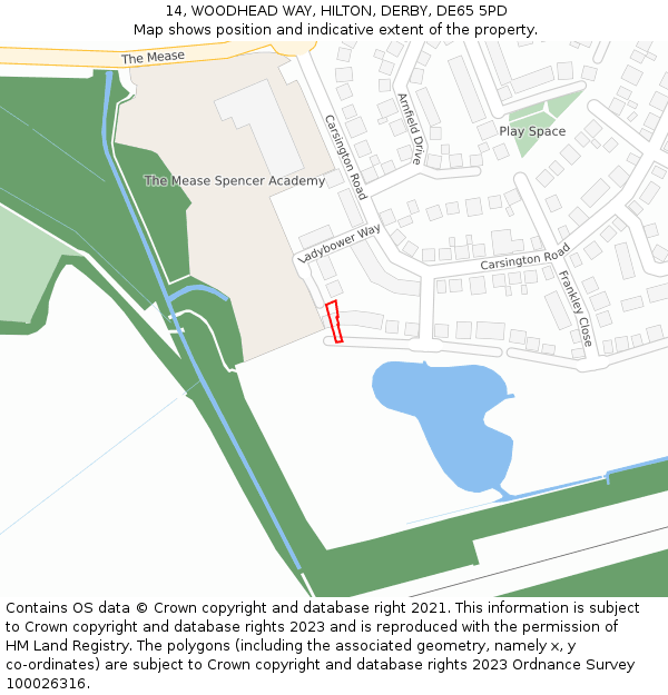 14, WOODHEAD WAY, HILTON, DERBY, DE65 5PD: Location map and indicative extent of plot