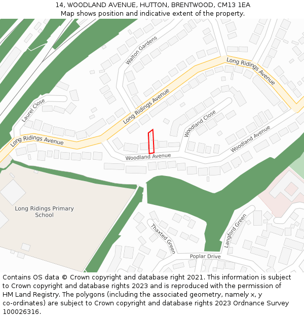 14, WOODLAND AVENUE, HUTTON, BRENTWOOD, CM13 1EA: Location map and indicative extent of plot