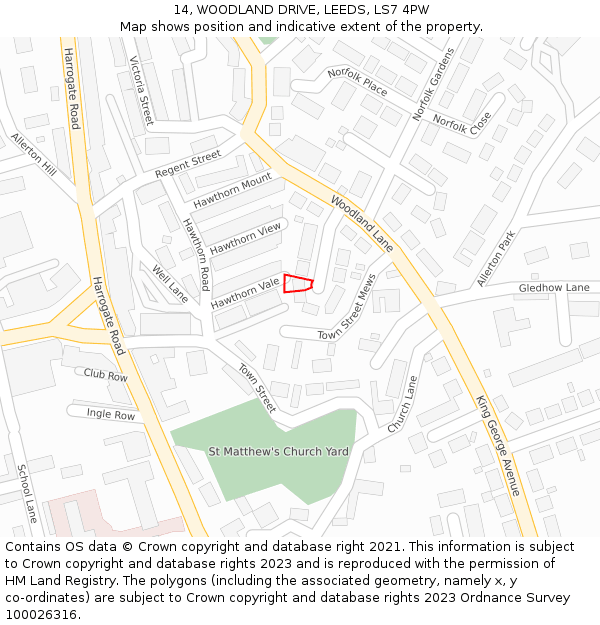 14, WOODLAND DRIVE, LEEDS, LS7 4PW: Location map and indicative extent of plot