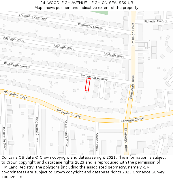 14, WOODLEIGH AVENUE, LEIGH-ON-SEA, SS9 4JB: Location map and indicative extent of plot