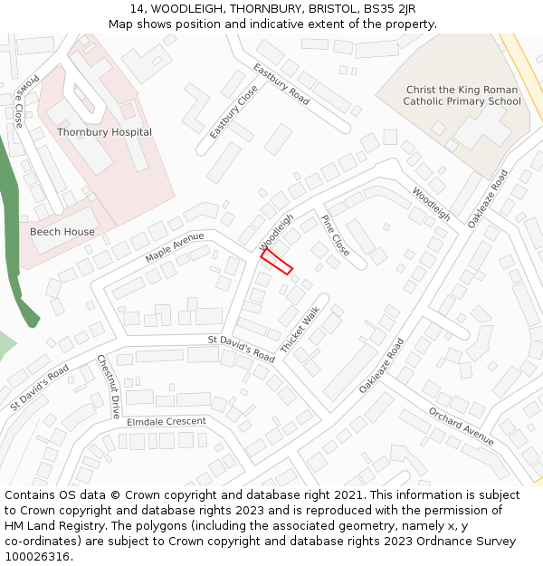 14, WOODLEIGH, THORNBURY, BRISTOL, BS35 2JR: Location map and indicative extent of plot