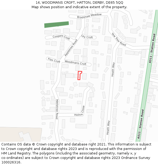 14, WOODMANS CROFT, HATTON, DERBY, DE65 5QQ: Location map and indicative extent of plot