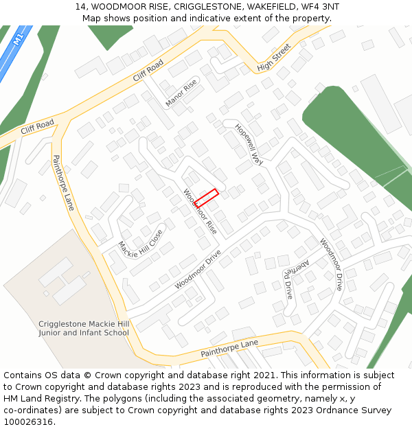 14, WOODMOOR RISE, CRIGGLESTONE, WAKEFIELD, WF4 3NT: Location map and indicative extent of plot