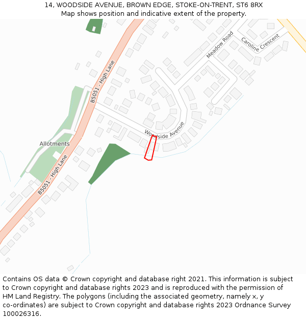 14, WOODSIDE AVENUE, BROWN EDGE, STOKE-ON-TRENT, ST6 8RX: Location map and indicative extent of plot