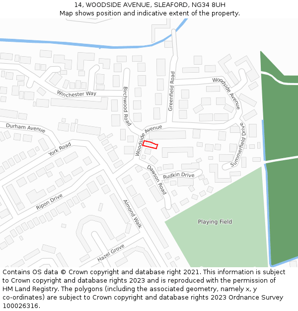 14, WOODSIDE AVENUE, SLEAFORD, NG34 8UH: Location map and indicative extent of plot