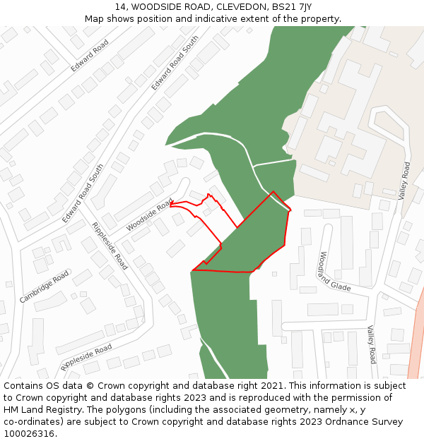 14, WOODSIDE ROAD, CLEVEDON, BS21 7JY: Location map and indicative extent of plot