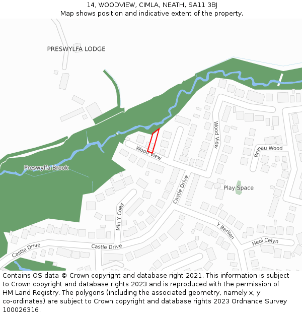 14, WOODVIEW, CIMLA, NEATH, SA11 3BJ: Location map and indicative extent of plot