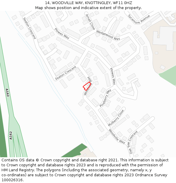 14, WOODVILLE WAY, KNOTTINGLEY, WF11 0HZ: Location map and indicative extent of plot