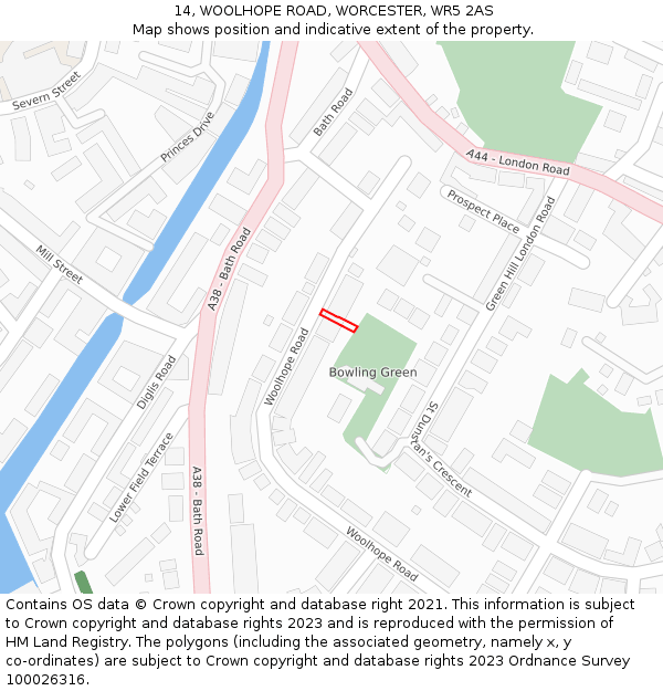 14, WOOLHOPE ROAD, WORCESTER, WR5 2AS: Location map and indicative extent of plot