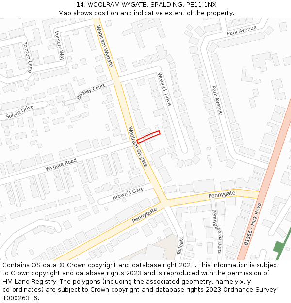 14, WOOLRAM WYGATE, SPALDING, PE11 1NX: Location map and indicative extent of plot