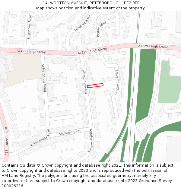 14, WOOTTON AVENUE, PETERBOROUGH, PE2 9EF: Location map and indicative extent of plot