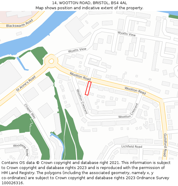 14, WOOTTON ROAD, BRISTOL, BS4 4AL: Location map and indicative extent of plot