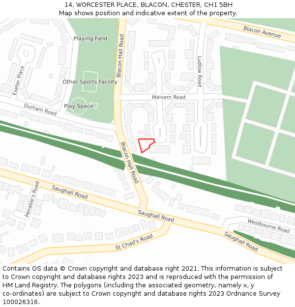 14, WORCESTER PLACE, BLACON, CHESTER, CH1 5BH: Location map and indicative extent of plot