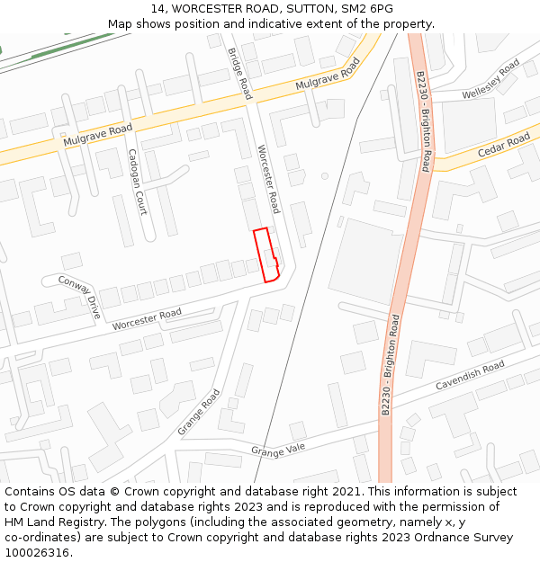 14, WORCESTER ROAD, SUTTON, SM2 6PG: Location map and indicative extent of plot