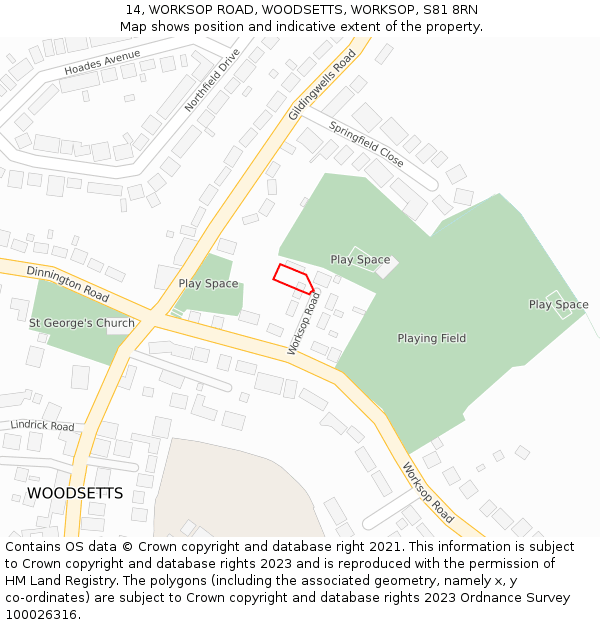 14, WORKSOP ROAD, WOODSETTS, WORKSOP, S81 8RN: Location map and indicative extent of plot