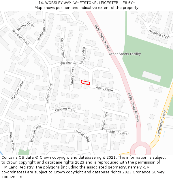 14, WORSLEY WAY, WHETSTONE, LEICESTER, LE8 6YH: Location map and indicative extent of plot