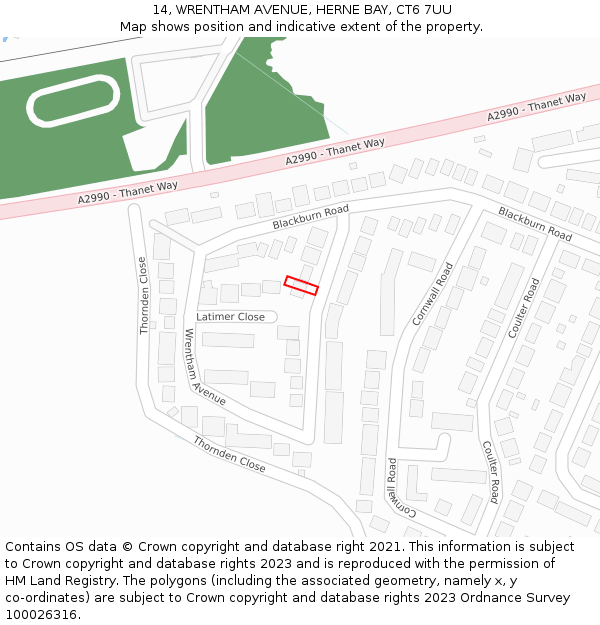 14, WRENTHAM AVENUE, HERNE BAY, CT6 7UU: Location map and indicative extent of plot