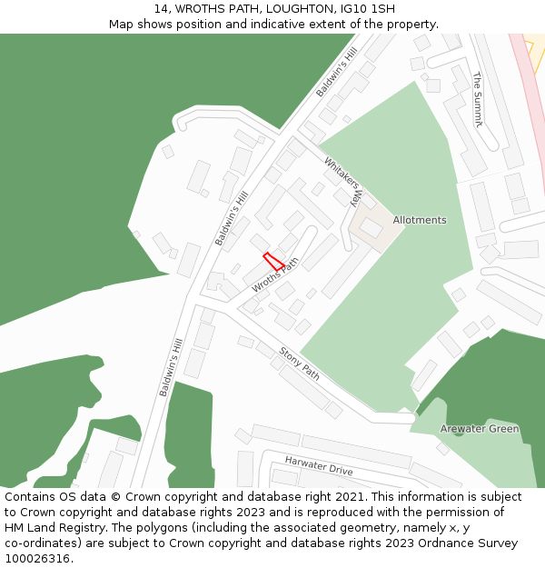 14, WROTHS PATH, LOUGHTON, IG10 1SH: Location map and indicative extent of plot