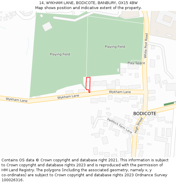 14, WYKHAM LANE, BODICOTE, BANBURY, OX15 4BW: Location map and indicative extent of plot