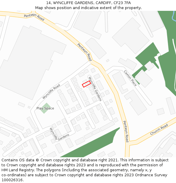 14, WYNCLIFFE GARDENS, CARDIFF, CF23 7FA: Location map and indicative extent of plot