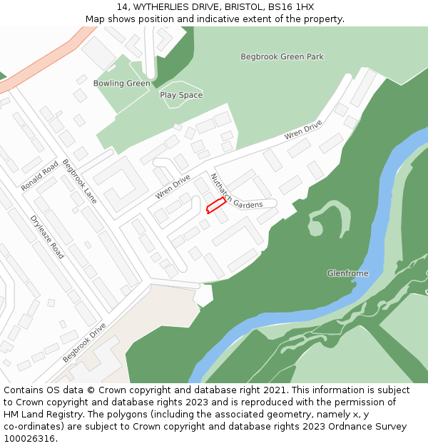 14, WYTHERLIES DRIVE, BRISTOL, BS16 1HX: Location map and indicative extent of plot