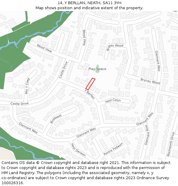 14, Y BERLLAN, NEATH, SA11 3YH: Location map and indicative extent of plot