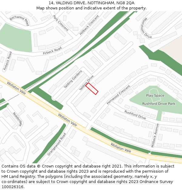 14, YALDING DRIVE, NOTTINGHAM, NG8 2QA: Location map and indicative extent of plot