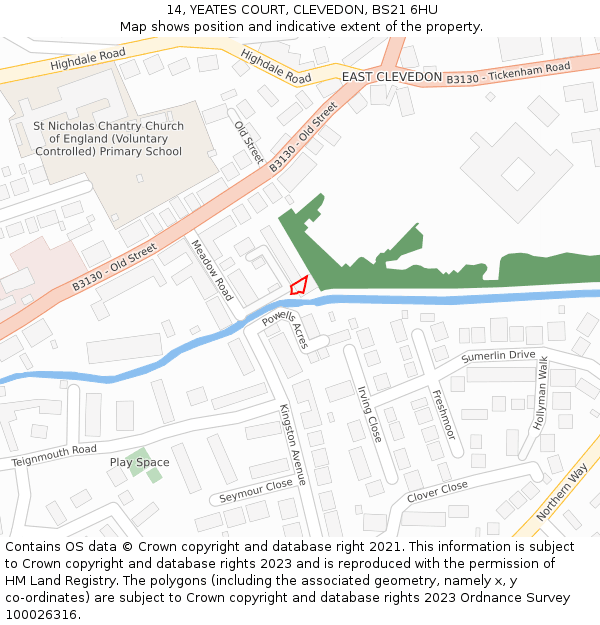 14, YEATES COURT, CLEVEDON, BS21 6HU: Location map and indicative extent of plot