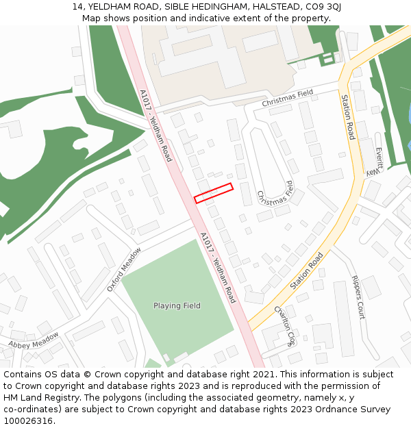 14, YELDHAM ROAD, SIBLE HEDINGHAM, HALSTEAD, CO9 3QJ: Location map and indicative extent of plot