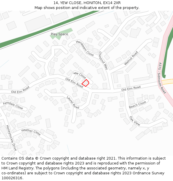 14, YEW CLOSE, HONITON, EX14 2XR: Location map and indicative extent of plot