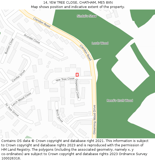 14, YEW TREE CLOSE, CHATHAM, ME5 8XN: Location map and indicative extent of plot
