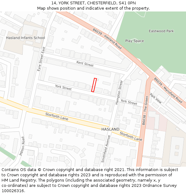 14, YORK STREET, CHESTERFIELD, S41 0PN: Location map and indicative extent of plot