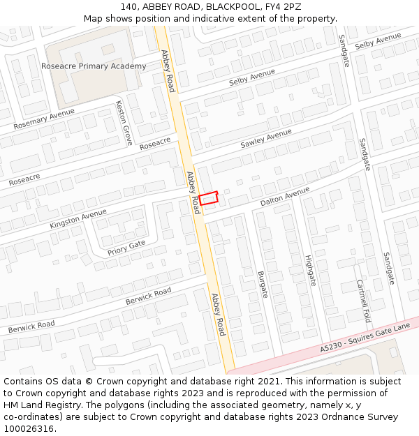 140, ABBEY ROAD, BLACKPOOL, FY4 2PZ: Location map and indicative extent of plot