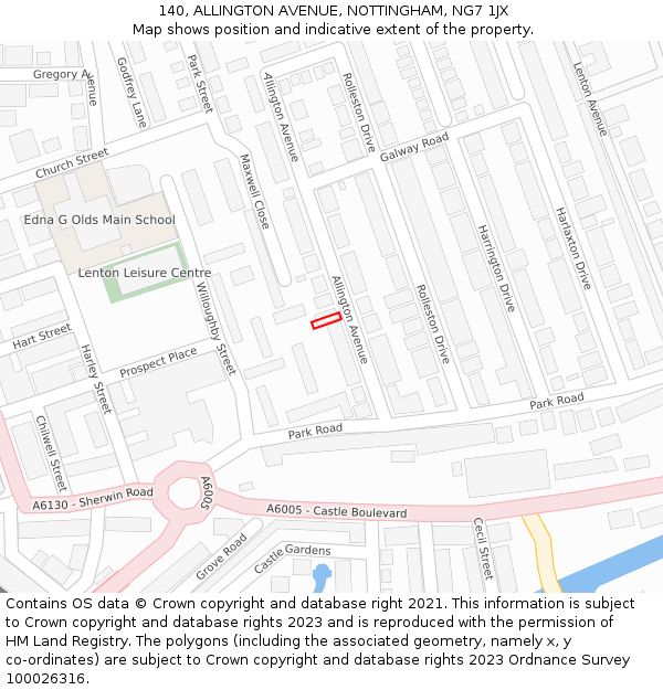 140, ALLINGTON AVENUE, NOTTINGHAM, NG7 1JX: Location map and indicative extent of plot