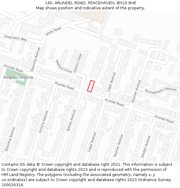 140, ARUNDEL ROAD, PEACEHAVEN, BN10 8HE: Location map and indicative extent of plot