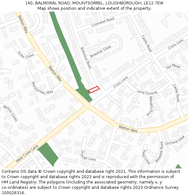 140, BALMORAL ROAD, MOUNTSORREL, LOUGHBOROUGH, LE12 7EW: Location map and indicative extent of plot