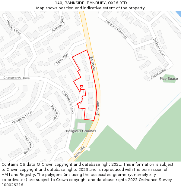 140, BANKSIDE, BANBURY, OX16 9TD: Location map and indicative extent of plot