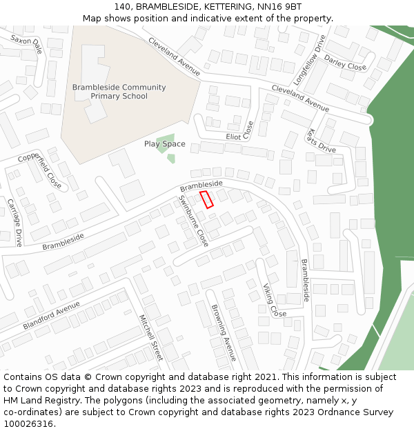 140, BRAMBLESIDE, KETTERING, NN16 9BT: Location map and indicative extent of plot