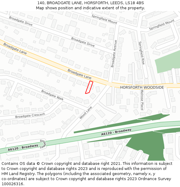 140, BROADGATE LANE, HORSFORTH, LEEDS, LS18 4BS: Location map and indicative extent of plot