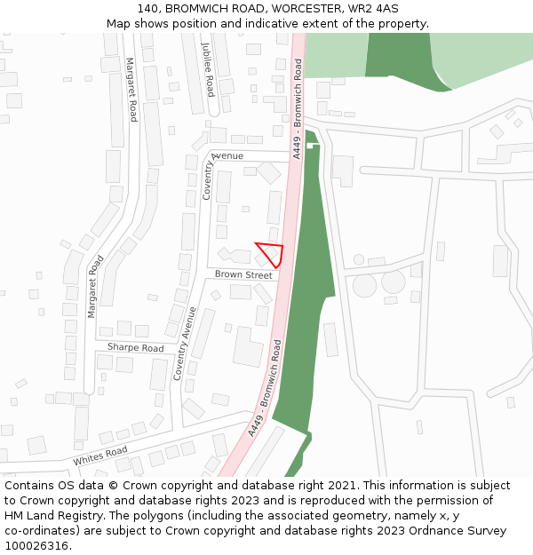 140, BROMWICH ROAD, WORCESTER, WR2 4AS: Location map and indicative extent of plot