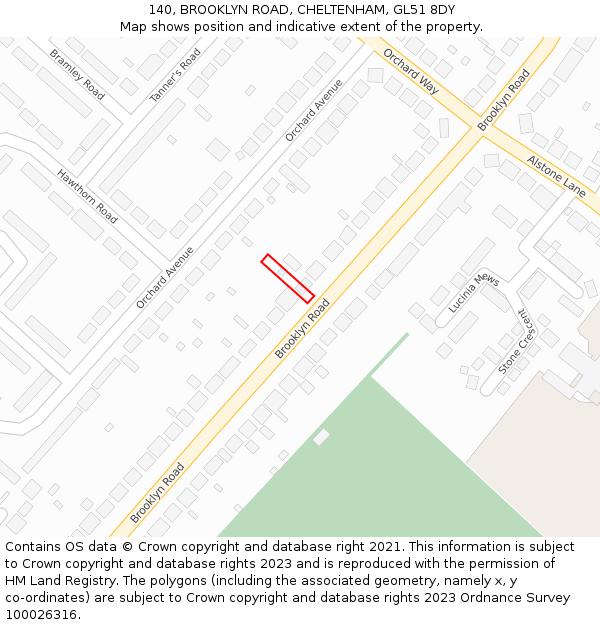 140, BROOKLYN ROAD, CHELTENHAM, GL51 8DY: Location map and indicative extent of plot