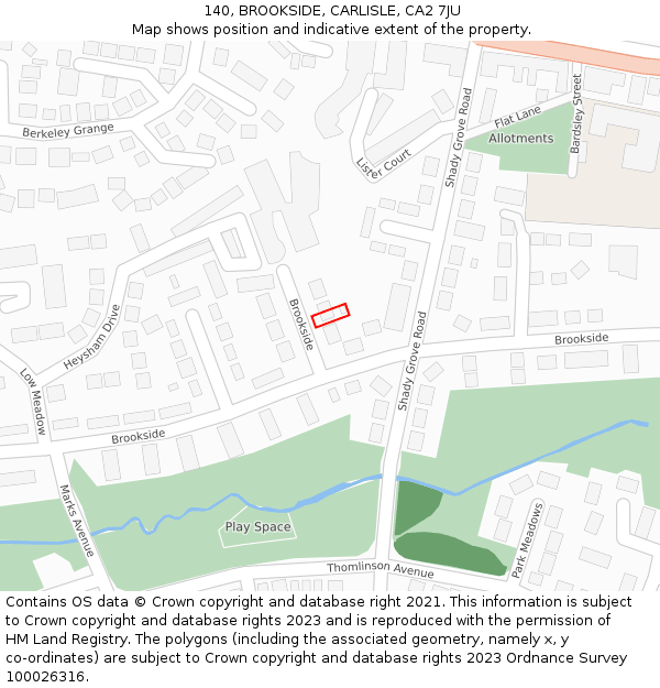 140, BROOKSIDE, CARLISLE, CA2 7JU: Location map and indicative extent of plot