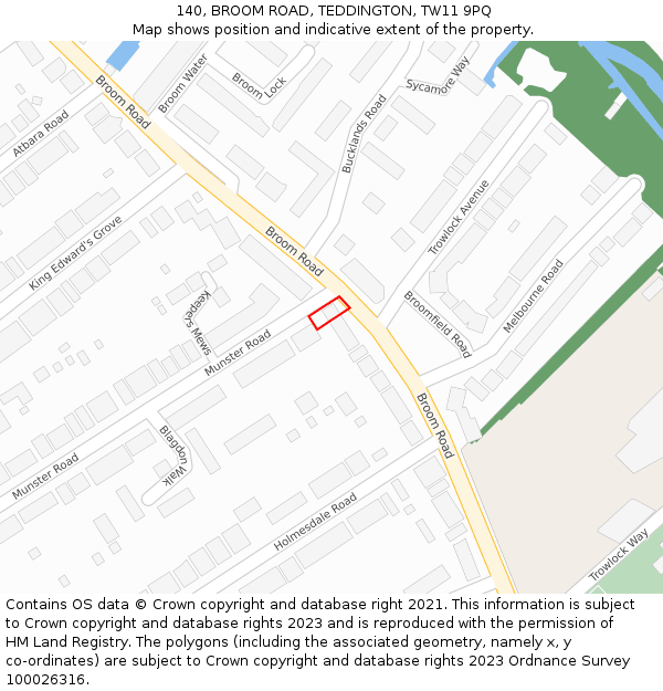 140, BROOM ROAD, TEDDINGTON, TW11 9PQ: Location map and indicative extent of plot