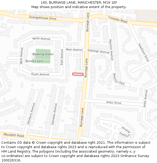 140, BURNAGE LANE, MANCHESTER, M19 1EF: Location map and indicative extent of plot