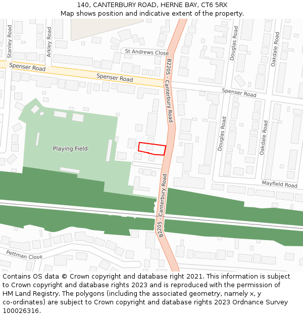 140, CANTERBURY ROAD, HERNE BAY, CT6 5RX: Location map and indicative extent of plot