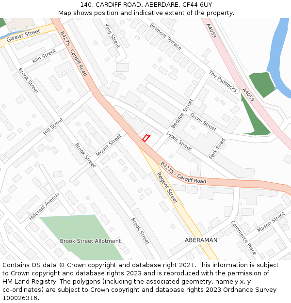 140, CARDIFF ROAD, ABERDARE, CF44 6UY: Location map and indicative extent of plot