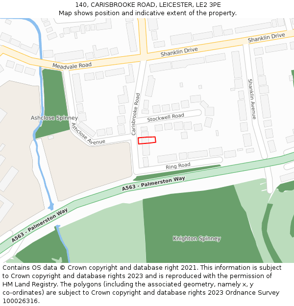 140, CARISBROOKE ROAD, LEICESTER, LE2 3PE: Location map and indicative extent of plot